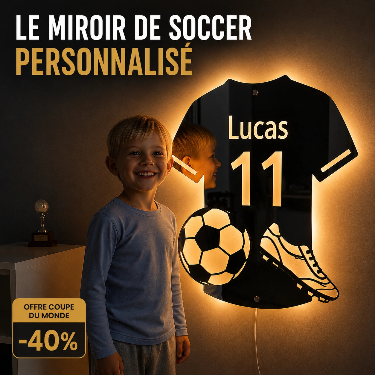 LumiSoccer | Lampe Miroir Soccer Personnalisée LED